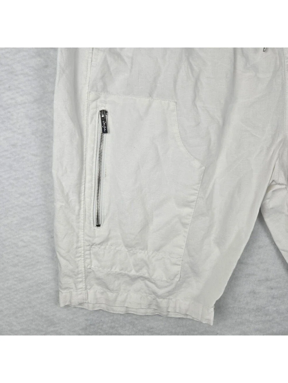 Sean John Men's White Linen Cotton Cargo Shorts Size 42 with Drawstring Waist